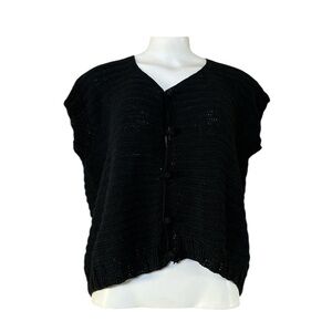 Vintage Black Crochet Knit Button-Up Top Women’s Size M Cotton Layering Piece